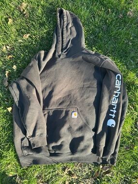 Carhartt Black Hooded Sweatshirt with White Sleeve Logo